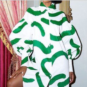 Plus Size, Abstract Print, Exaggerated Sleeved, Shirt Dress